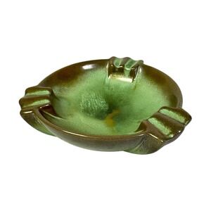 Vintage Unmarked Frankoma Pottery Prairie Green Ashtray MCM Catchall Bowl